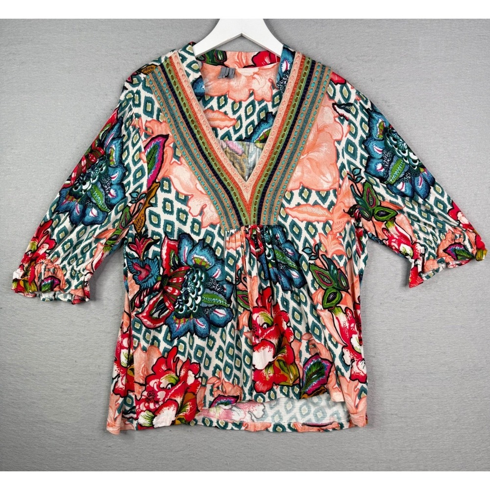 Anthropologie Blank London Stephanie Top Women XL Embroidered Floral V-Neck Boho